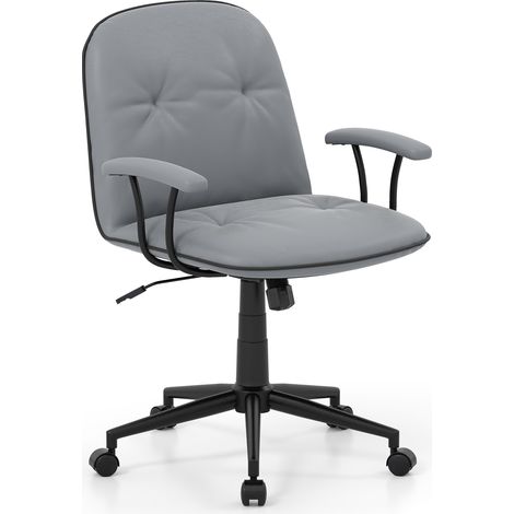COSTWAY Adjustable Height Rocking Office Chair with Padded Armrests Gray (1/5)