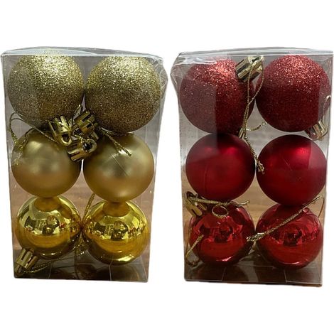 Boules de Noël, 12 pièces Décoration d'arbre de Noël Boules de Noël avec boules de Noël rouges et dorées, Décoration d'arbre de Noël Boules de Noël avec corde suspendue, adaptées à la décoration de No (1/5)