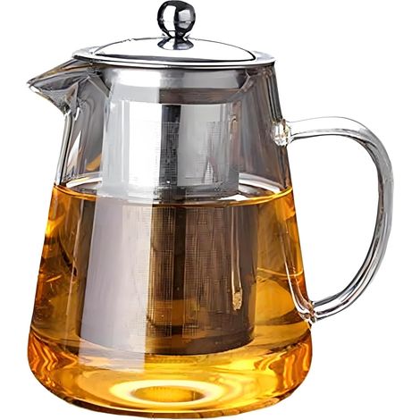 Théière Verre avec Filtre Amovible Acier Inoxydable Borosilicate pour Thé Fleurs Feuilles (1/3)