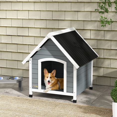 Animal Niche pour chien extérieure en bois avec plancher amovible abri surélevé en pour chiens 75 x 88 x 82 cm - gris