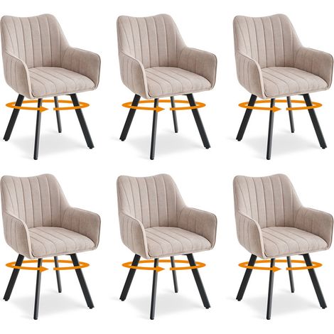 Wokaka Set da 6 Sedie Girevoli a 360°, Sedia da Pranzo in Stile Scandinavo, Sedia da Soggiorno con Gambe in Metallo, Beige