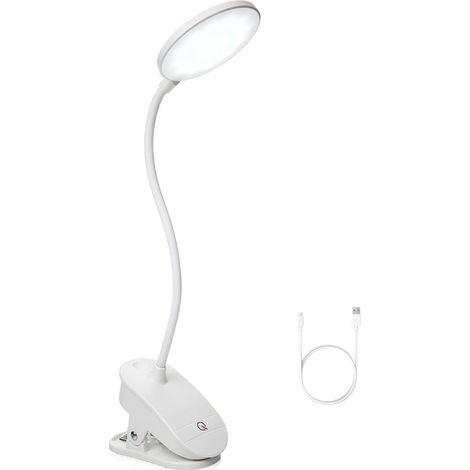 Lampe De Lecture Avec Pince - 18 Led Flicker-Free - Batterie Rechargeable Usb 1200 Mah - Réglage Tactile 3 Niveaux - Col De Cygne 360° - Pour Bureau Lit Bureau - 1 Pièce (1/5)
