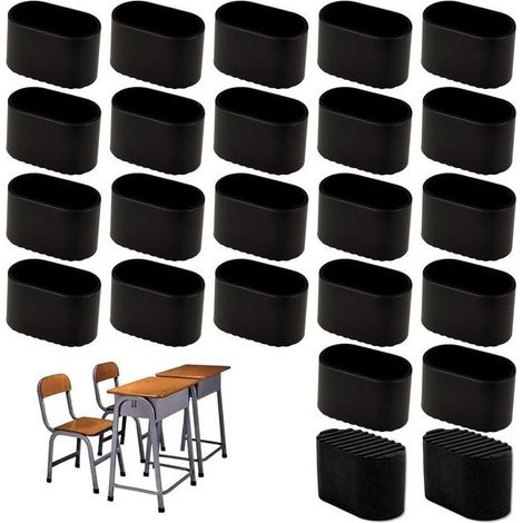 24 patins antidérapants ovales, adaptés aux pieds de chaise et aux meubles, dimensions 20 x 40 mm, couleur noire. (1/4)
