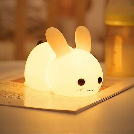 Veilleuse LED en silicone Lapin, Lampe de nuit rechargeable USB Lapin, Lapin Lampe Tactile, Veilleuse portable en silicone, pour chambre de bébé, chambre à coucher, salon(blanc chaud) (1/5)
