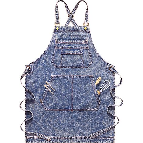Arbeitskleidung für den Außenbereich, Jeans-Arbeitsschürze mit Taschen, gekreuzten Trägern und verstellbarem Design geeignet für Restaurants