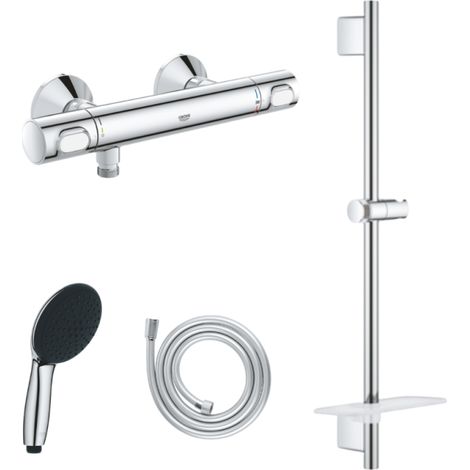 Pack mitigeur douche thermostatique GROHE Quickfix Precision Flow + Douchette Vitalio Start 110 + Barre Quickfix + Flexible