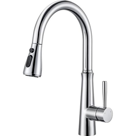 Robinet Cuisine, Douchette Extensible Mitigeur,360° d'Évier à Arc Élevé Haute Pression Pulvérisateur 2 Modes de jet d'eau, Nickel brossé