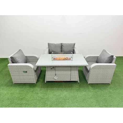 Fimous Light Grey PE Wicker Rattan Garden Furniture Set Sofa Set Reclining Chair Firepit Dining Table 4 Seater (1/4)