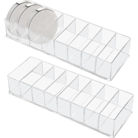 Set aus 2 transparenten Kunststoff-Organizern mit je 8 Fächern, Abmessungen 25,5 × 8,8 × 4,7 cm, für Schubladen oder Schminktische.