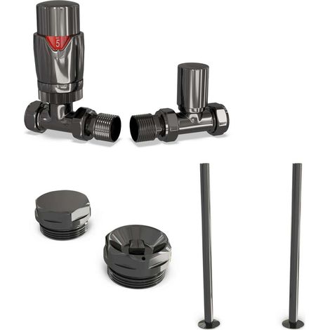 Stirling Bold - Thermostatic Radiator Valve & Installation Kit - Black Nickel Straight 15mm