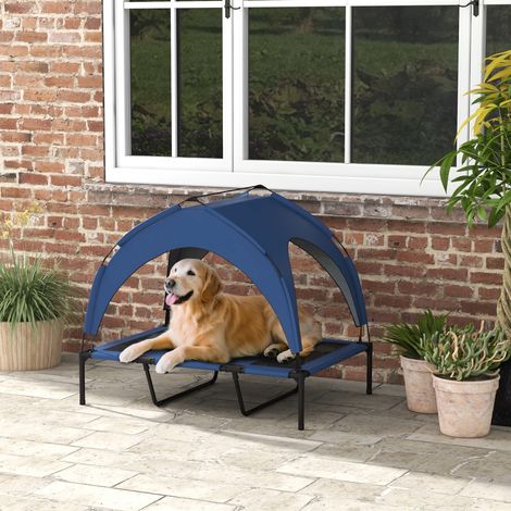 Lit pour chien Lit d’extérieur - 106 x 76 x 94 cm - cadre surélevé - bleu foncé - résistant aux intempéries - Pratique (1/4)