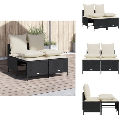 Salon de jardin 4 pcs avec coussins noir résine tressée - Ensemble Salon De Jardin - Canapé Extérieur - Mobilier De Jardin - Salon De Jardin Design - Set De Salon De Jardin (1/5)