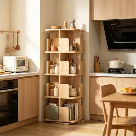 MEUBLIV Librería giratoria de 4 niveles roble claro 39,5x39,5x128 cm, 16 compartimentos (1/4)
