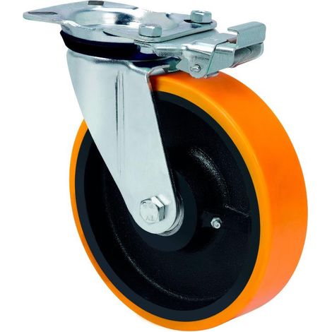 rueda giratora placa mec.dir.4mm 10zvrmd150-hub hierro-poliur.naranja bolas (1/2)