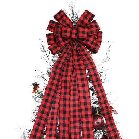 Karierte Leinenschleife für Weihnachtsdekoration – Hängender Schmuck für den Weihnachtsbaum und für den Innenbereich (1/4)