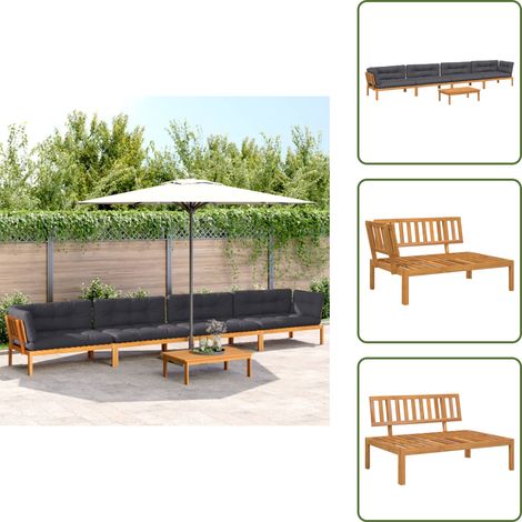 The Living Store Salon palette de jardin avec coussins 5pcs bois d'acacia massif - Canapé De Jardin - Salon De Jardin - Meuble De Jardin - Mobilier Extérieur - Acacia Massif (1/5)
