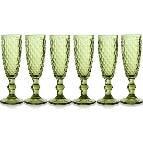 SET 6 CALICI FLUTE DIAMANTE DA 140CC IN COLORE VERDE