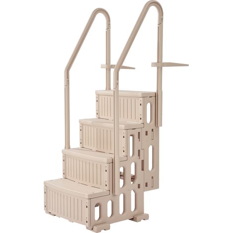VEVOR Escalier de Piscine en Plastique avec 2 Rampes, 4 Marches Antiderapantes, Capacite de Charge 181,4 kg, pour Piscines Creusees Hors Sol 122-137 cm, Terrasse, Maison, Interieur, Exterieur, Taupe