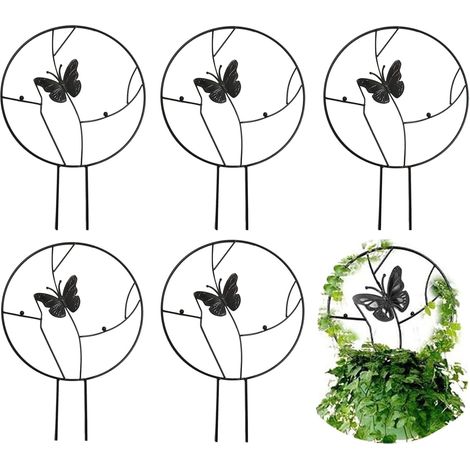 Lot de 5 treillis en métal pour plantes grimpantes - Avec papillon - Pour l'intérieur et l'extérieur (1/4)