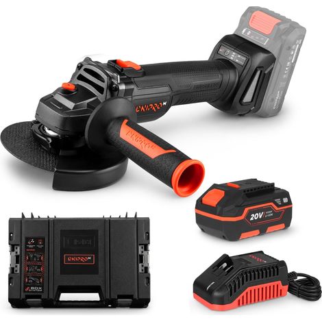 Dnipro-M Amoladora Angular 20V Brushless, Disco 125mm, 2 Velocidades (3.000/8.500 rpm), Arranque Suave, Batería 4Ah, Cargador. DGA-201BC Ultra