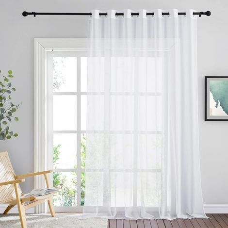 Voilage blanc 200 x 250 cm – Rideaux en voile avec œillets – Filtrage de lumière pour intimité – Installation facile (1/5)