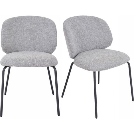Lot 2 chaises en tissu chenille gris clair et pieds métal – LISETTE (1/5)