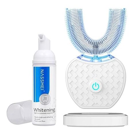 Brosse à Dents Ultrasonique Automatique, Brosse à Dents Électrique avec Nettoyage 360°, Design en U, 4 Modes, Brosse Blanchissante avec Minuteur, Pour Adultes, Nettoyage en Profondeur (Blanc) (1/5)