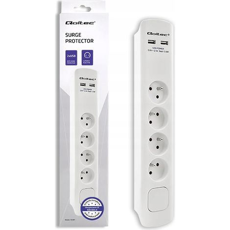Ciabatta multipresa Qoltec con protezione da sovratensione, 4 prese, 2 porte USB, 1,8 m (1/5)
