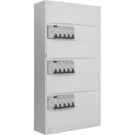 Siemens – Tableau électrique 3 rangées pré-équipé 3 inter. diff. 40A – 12 disjoncteurs 10A/16A/20A/32A – IP30 – Montage en GTL ou saillie