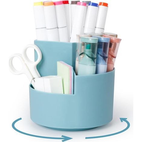 Rotating Pencil Holder, Desk Organizer, 360 Degree Swivel Pen Holder with 3 Compartments, Large Capacity Desktop Pen Storage for Stationery, Makeup, Crafts (1/5)