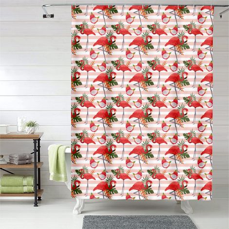 Rideau de douche flamant rose pastel, polyester imperméable, 90x180 cm (1/5)