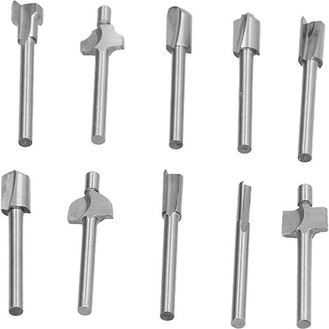 10Pcs Jeu de Fraises à Bois Grande Capacité, Lame Antiadhésive Silencieuse en Acier Rapide, Queue 1/8", Évacuation des Copeaux (1/5)