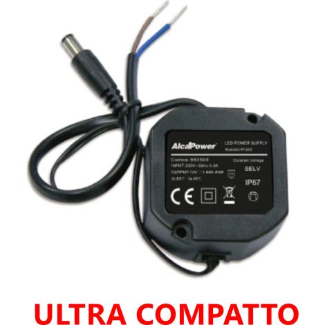 Alcapower Alimentatore Switching IP67 12V 20W 1.66A, Uscita DC 5.5x2.1mm, Efficienza Energetica Elevata, Design Compatto per Ambienti Esterni ed Umidi