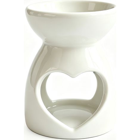Brûleur de parfum en céramique blanche avec découpe en forme de cœur - Brûleur à huile pour huile parfumée et bougies chauffe-plat - Éclairage d'ambiance décoratif pour chambre et salon (1/5)