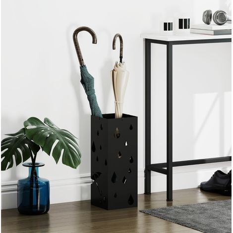 Porte-parapluies en acier noir 15,5 x 15,5 x 40 cm avec bac récupérateur OKMYHOME (1/5)