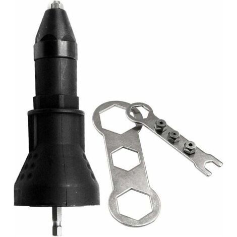 Electric Rivet Gun Drill Riveting Tool Kit Adapter Accessory, Black (1/5)