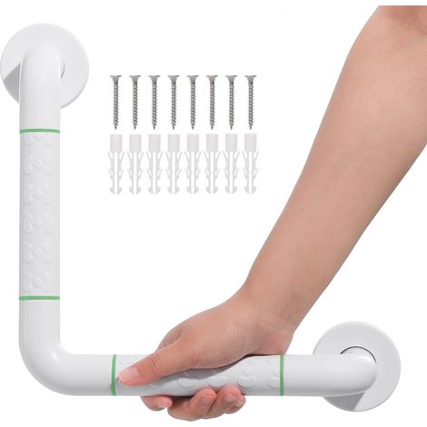 Haltegriff für das Badezimmer aus weißem Edelstahl, 90 °, abnehmbar, rechtwinklig, für ältere Menschen, Kinder und Behinderte, 30 cm