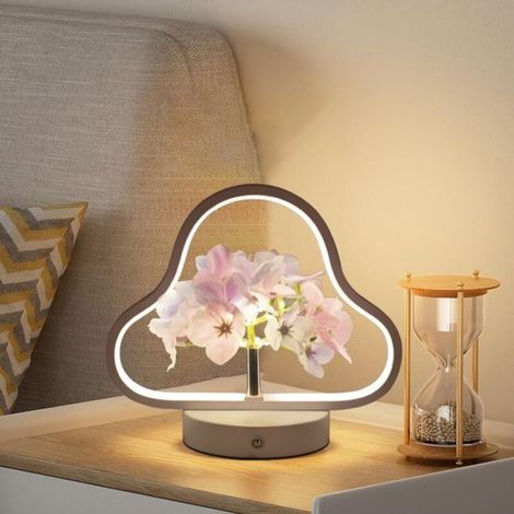 Luz de noche - Lámpara de escritorio - Luz de noche infantil - Lámpara de mesa LED Cloud con hortensia - Luz de 3 colores (blanca/cálida/natural) - Recargable por USB - Brillo ajustable y control táct