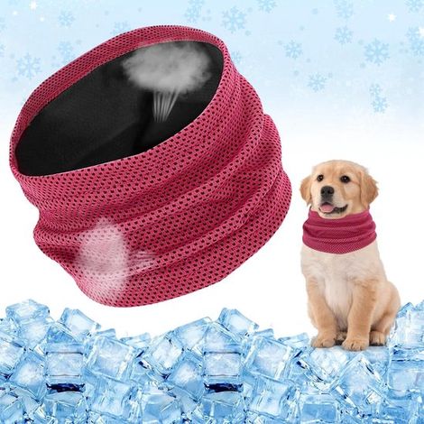 Lot de 2 bandanas rafraîchissants pour chien, colliers auto-refroidissants réglables, pour chiens et chiots en été, taille M, rose rouge (1/5)