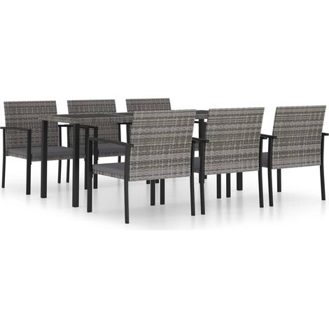 Maison Exclusive - 7-tlg. Garten-Essgruppe Poly Rattan Grau