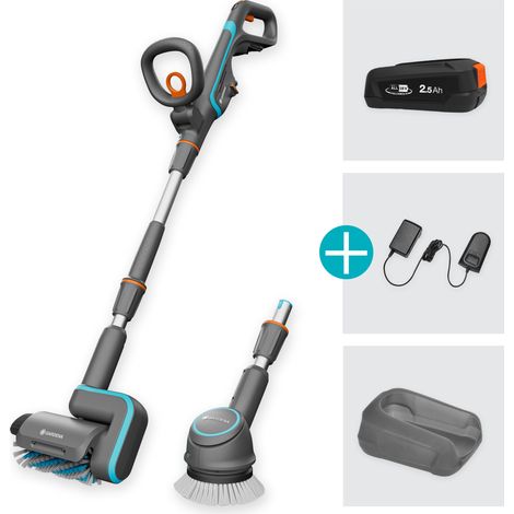 GARDENA Spazzola multiuso a batteria AquaBrush Universal 18V POWER FOR ALL, per pulire pavimenti e superfici esterni, set con batteria e caricatore (14842-20) (1/5)