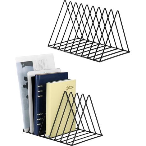 2 pièces organiseurs de livres triangulaires, rangement vinyle, 9 emplacements, support pour magazines, pour stocker des magazines, des livres, des albums photos (1/4)