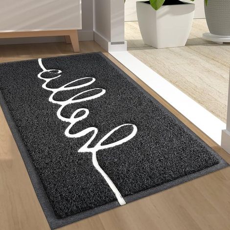 Tapis d'entrée antidérapant - Tapis anti-salissures pour intérieur et extérieur - Lavable - Entrée de jardin - 44 x 76 cm noir (1/5)