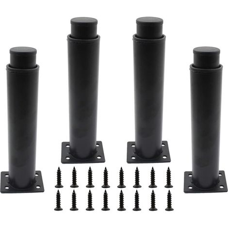 Lot de 4 pieds de meubles réglables en métal, hauteur réglable de 0 à 140 mm, pour armoires de cuisine, lits et tables - Noir (1/5)