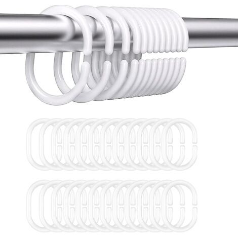 Set di 24 anelli in plastica per tenda da doccia, con ganci a forma di C, adatti per bagni e camere da letto. (1/5)