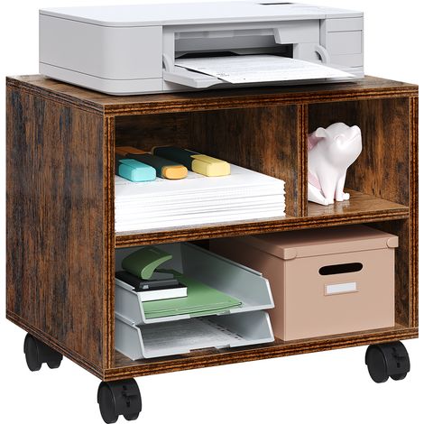 Woltu – Caisson de bureau sur roulettes – Meuble de rangement mobile 3 compartiments ouverts – Dimensions 40x30x35 cm – Bois composite marron rustique