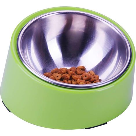 2 gamelles inclinées à 15°, anti-débordement, antidérapantes, en acier inoxydable et mélamine, pour chiens et chats (1/5)