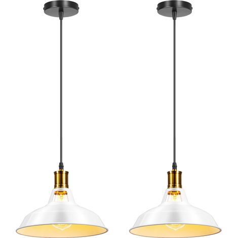Retro Pendant Light, Metal Shade, 100 cm Adjustable Cord, Ø28 cm, E27 Socket, White, 2PCS (1/5)