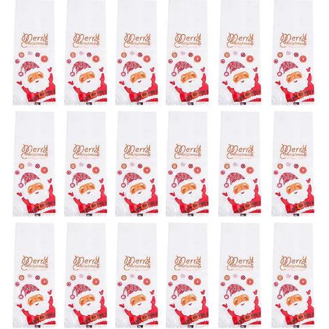 50 sacs alimentaires en plastique de Noël, motif Père Noël, pour pâtisserie (blanc et rouge)-23x8.5cm-Red (1/3)