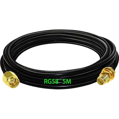Adaptateur RP SMA mâle - Femelle, RG58 Câble Coaxial 5m, Rallonge Antenne WLAN, Câble d'Extension pour Antenne RP SMA Male/Femelle (50 Ohm) (1/5)